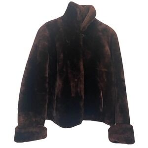 Chestnut Brown‎ Faux Fur Coat Womens Sz S Cozy Warm Preppy Skiing Snowbunny Fall